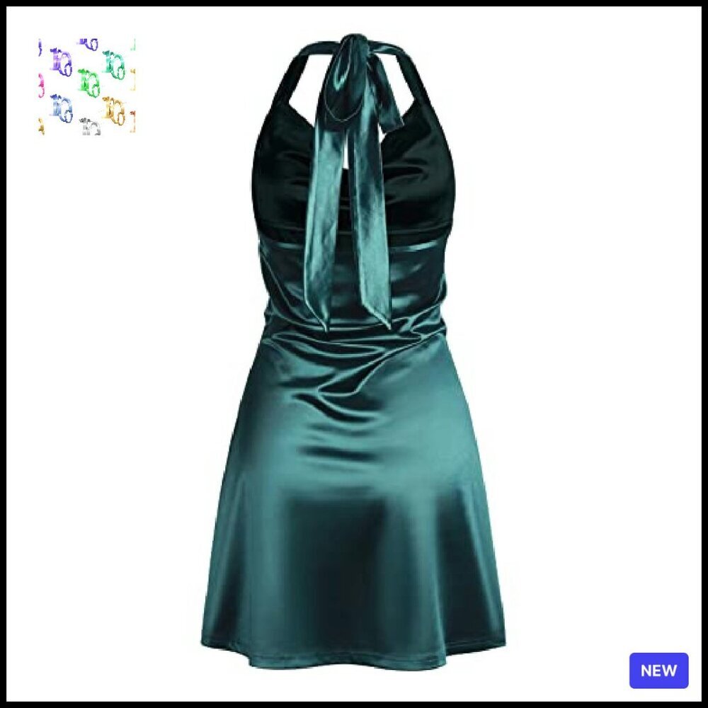 Satin Halterneck Mini Dress Elegant Sexy Party Cocktail Club Wear - Picture 5 of 8